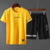 Men yellow t-shirt and black shorts co-ord set premium summer outfit