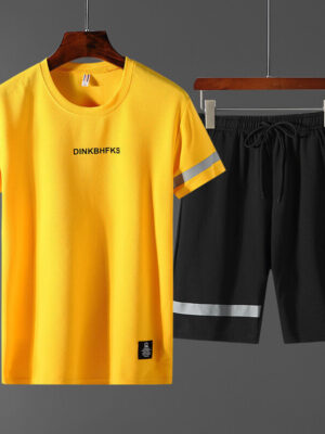 Men yellow t-shirt and black shorts co-ord set premium summer outfit