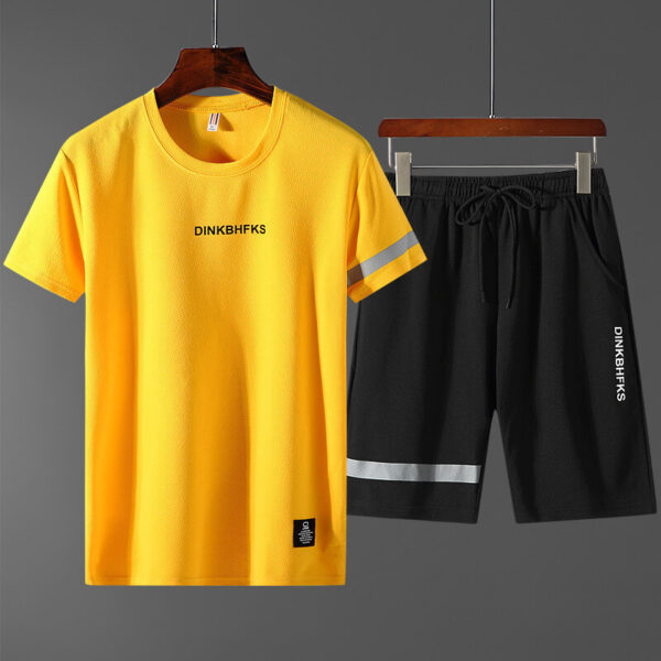 Men yellow t-shirt and black shorts co-ord set premium summer outfit